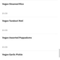 Vegan Menu  at Bombay Bustle in London