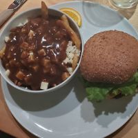 L'indien and vegan poutine at Chez Victor - St Jean in Quebec
