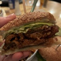 Mushroom burger.  Very good but a bit sweet, the vegantor was better!  at Chez Victor - St Jean in Quebec