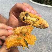 fried pumpkin and eggplant with vegan cheese  at Klub Makrovega in Rijeka