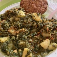 Potato (& kale?) with barley fritter at Klub Makrovega in Rijeka