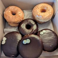 Glazed, chocolate, and Bavarian cream at Voodoo Doughnut - Broadway in Denver