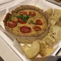 Spinach, red onion, cherry tomato and asparagus quiche with smashed potatoes    at Whipped  in Nassau
