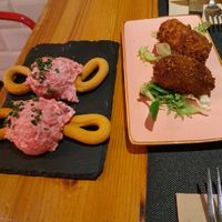 Beetroot salad and croquette at La Favorita Bar in Alicante