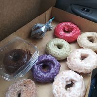Vegan flavors and cake pop (we had already eaten two of the donuts...) at Zuri's Gourmet Donutz in Lynnwood