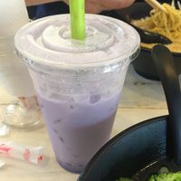Taro Boba made vegan with coconut milk. They also have soy milk. Very delicious. at U Ramen in Oxnard