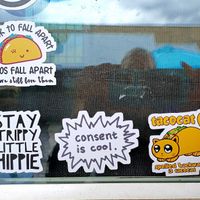 Window stickers at The Groovy Floret in Portland
