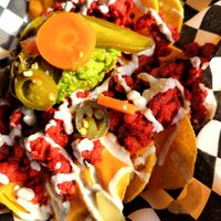 Nachos with chorizo at Granada Vegan Kitchen in Ensenada