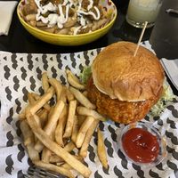 Buffalo portobello burger 🍔 😋   at Granada Vegan Kitchen in Ensenada