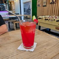 Cherry lemonade at Granada Vegan Kitchen in Ensenada