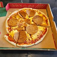 Pepperoni pizza at Granada Vegan Kitchen in Ensenada