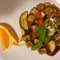orange tofu  at Roots in Louisville