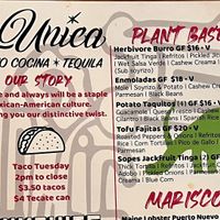 The menu has a plant based section right up top  at La Unica Cocina Mexicana Y Cantina in Lake Elsinore