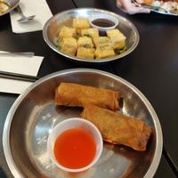 Fried tofu squares and spring rolls.  at Heart and Soy in Louisville