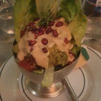 (Starter) AVOCADO AND
TOMATO COCKTAIL
:
Red pepper, lettuce and pomegranate dressed with a spicy harissa sauce at The Ivy in Manchester