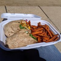 Chickpea shawarma wrap with sweet potato fries at Native Foods - The Loop in Chicago