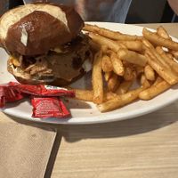 BBQ brisket burger with side fries   at Native Foods - The Loop in Chicago
