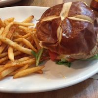 Chicken burger with seasoned fries  at Native Foods - The Loop in Chicago