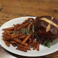 Cherry Chocolate BBQ Brisket with sweet potato fries at Native Foods - The Loop in Chicago