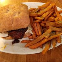 Real Nashville Hot Combo with sweet potato fries at Native Foods - The Loop in Chicago