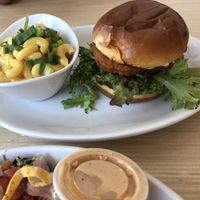Buffalo chicken burger w/ Mac and cheese on the side. The Mac was kinda meh, but the burger was really good!   at Native Foods - Lakeview in Chicago