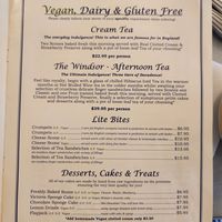 Specialty diet portion of the menu. Many vegan options! at Shelly's Tea Rooms in Plymouth