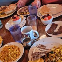 Vegan pancakes, tofu omlette scramble, and vegan bacon 😋 at Backwater - North in Melbourne