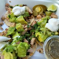 This is the jackfruit taco. Of course I removed the sour cream. The rest was all vegan. It was delicious.  at Guaco Taco in Poulsbo