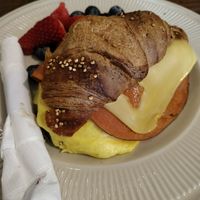 Vegan breakfast sandwich with tofurkey at The Sacred Bean in Pueblo