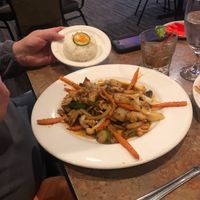 Prix Pow with soy chicken and jasmine rice.  at Buddha's Belly in Jacksonville Beach