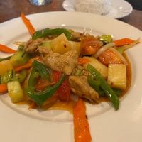 Sweet and tangy entree with soy chicken at Buddha's Belly in Jacksonville Beach