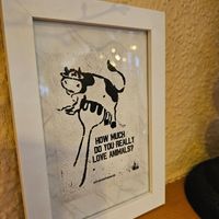 It's strange that they put something like this up but continue to offer animal flesh, including from the depicted cow. Still, perhaps food for thought... at Haus Am Park in Bad Soden-salmuenster