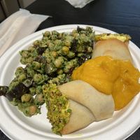 Chickpea-aubergine-pesto salad and pumpkin cannolo  at Artisti del Vegetariano in Milan