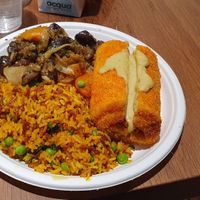 Rice with aubergine and apricots with a fennel a d potato fritter. at Artisti del Vegetariano in Milan