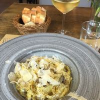 Vegan carbonara with smoked tofu ‘bacon’. So good. Yum… at aTipico in Palermo