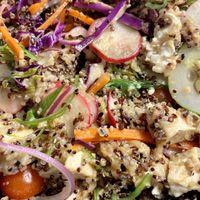 After mixing, tofu poke bowl  at Ocean Lab Taproom in Carolina