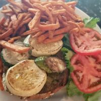 vegetarian burger with a side of sweet potato fries  at Granny  Feelgood's in Miami