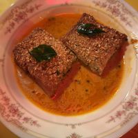 Sesame “prawn” toast with curry sauce   at Facing Heaven  in East London