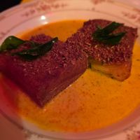 Prawn toast in curry sauce at Facing Heaven  in East London