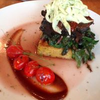 Polenta stacked with spinach and slaw was beyond delicious and I had leftovers the next day! at Plant in Asheville