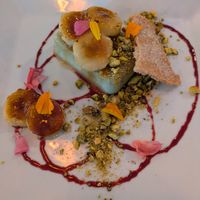 Matcha creme brulee with hibiscus syrup and torched bananas at Plant in Asheville