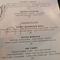 The menu at Plant in Asheville