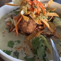 Green curry w/ fried rice ball in the middle  at Plant in Asheville