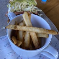 Beyond burger with fries   at District Mx in San Jose Del Cabo