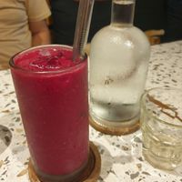 Beat that blended juice (coconut water, beetroot, dragonfruit, dates, ginger, lime) 40k rp at Juju in 