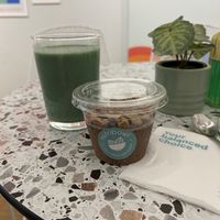 Chocolate overnight oats and Green glow smoothie  at Nutribowl in Thessaloniki