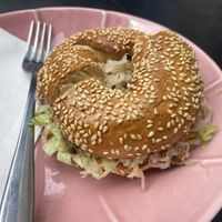 Vegan bean bagel  at Five Points in Melbourne