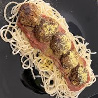 Spaghetti amazeballs   at Slaughterhouse Vegan in Calangute