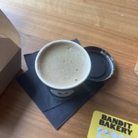 Hojicha latte  at Bandit Bakery in Aberdeen
