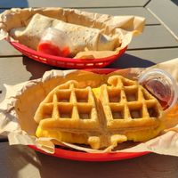 Vegan breakfast burrito and waffle sammie at Bedrock Eats & Sweets in Memphis